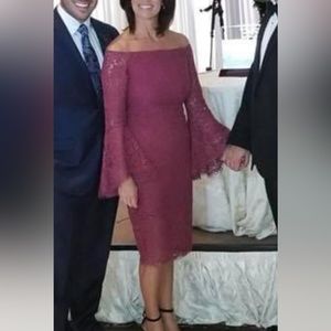 Bardot lace off the shoulder dress with bell sleeves